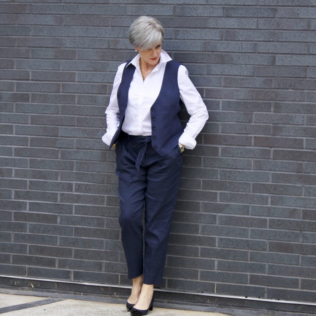 nine to five outfit pinstripes and vest