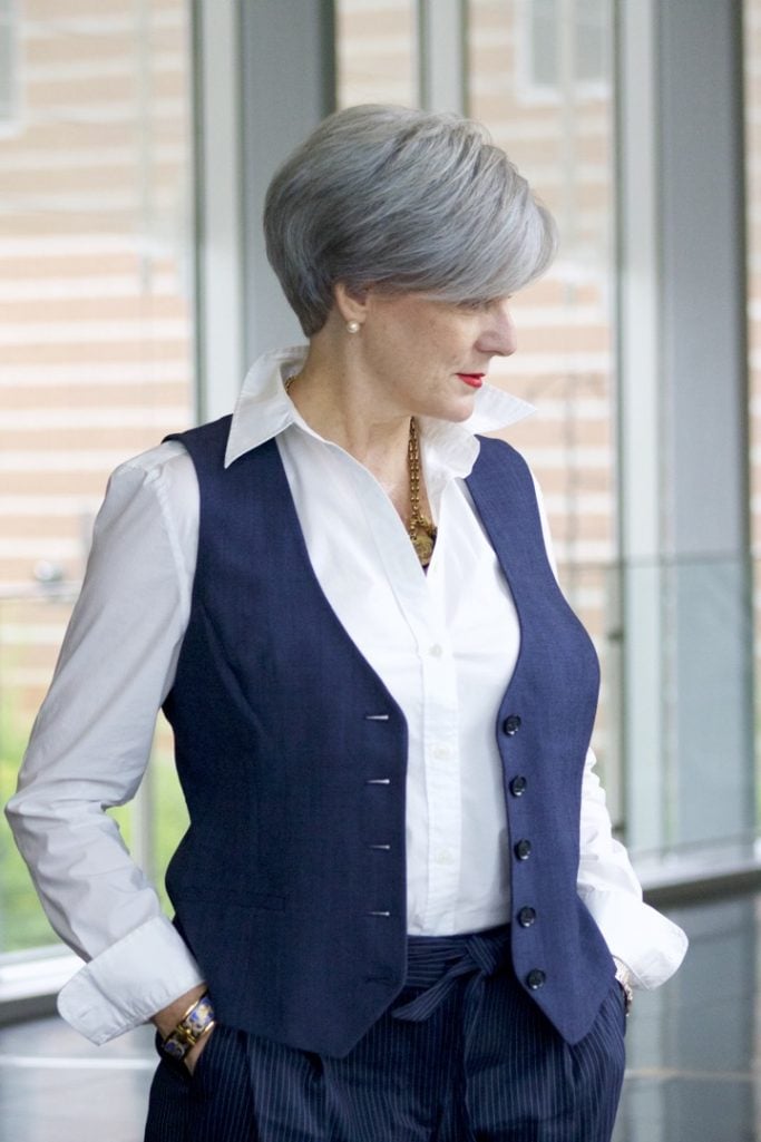nine to five outfit pinstripes and vest