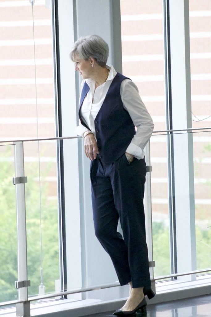 nine to five outfit pinstripes and vest