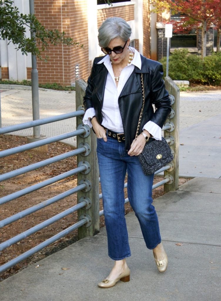 how to wear a moto jacket and blue jeans