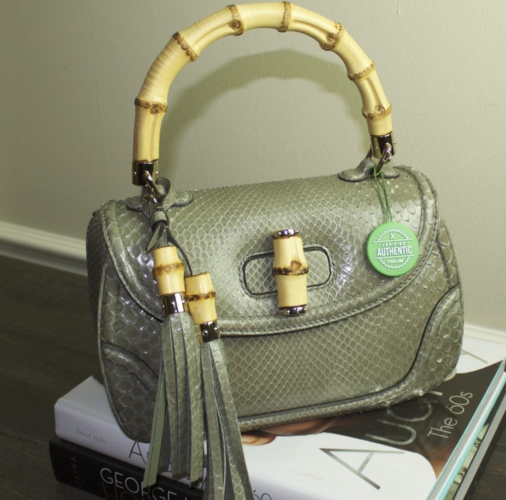 gucci python handbag with bamboo handles