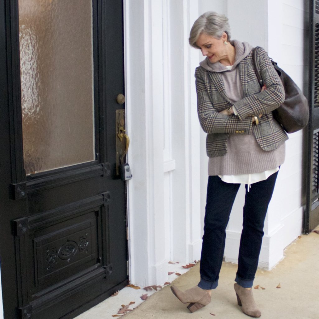 j.crew blazer, ann taylor sweater, dolce vita booties
