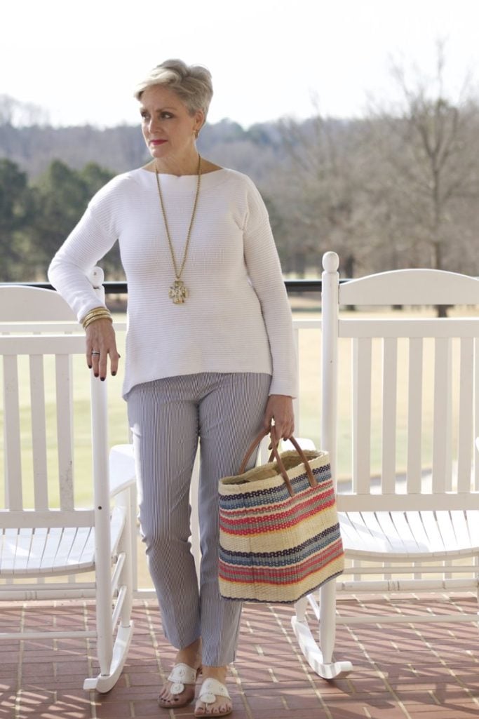 kinross pullover, elliott and lauren striped regatta pants
