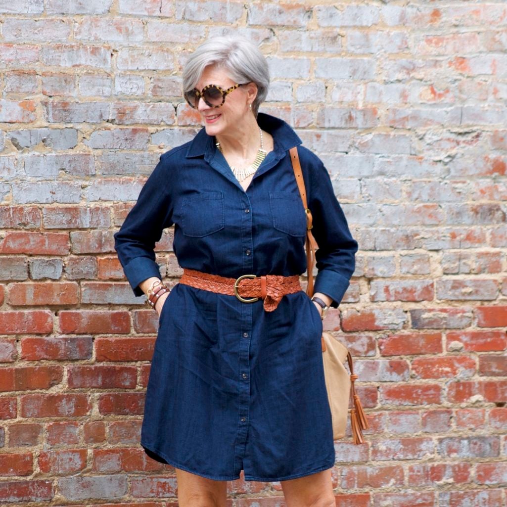 how to wear a denim shirtdress