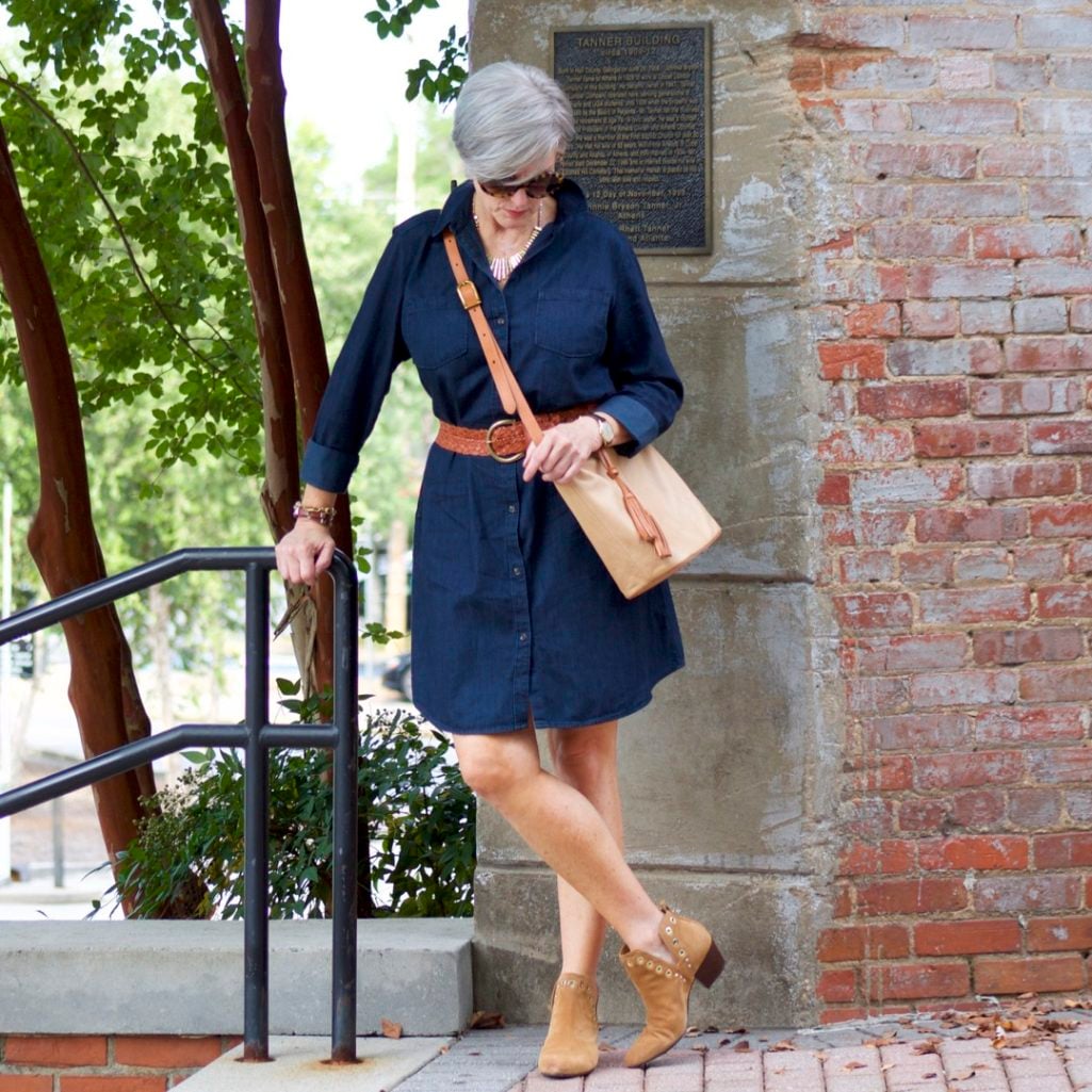 how to wear a denim shirtdress