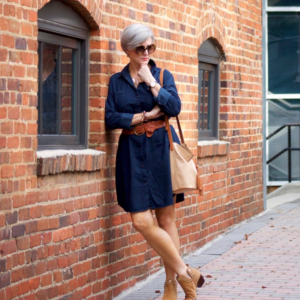 how to wear a denim shirtdress