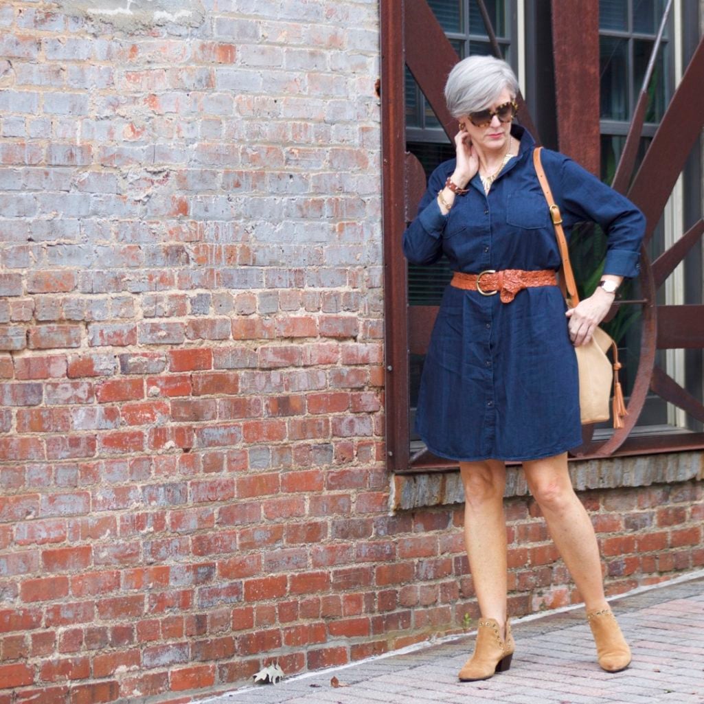 how to wear a denim shirtdress