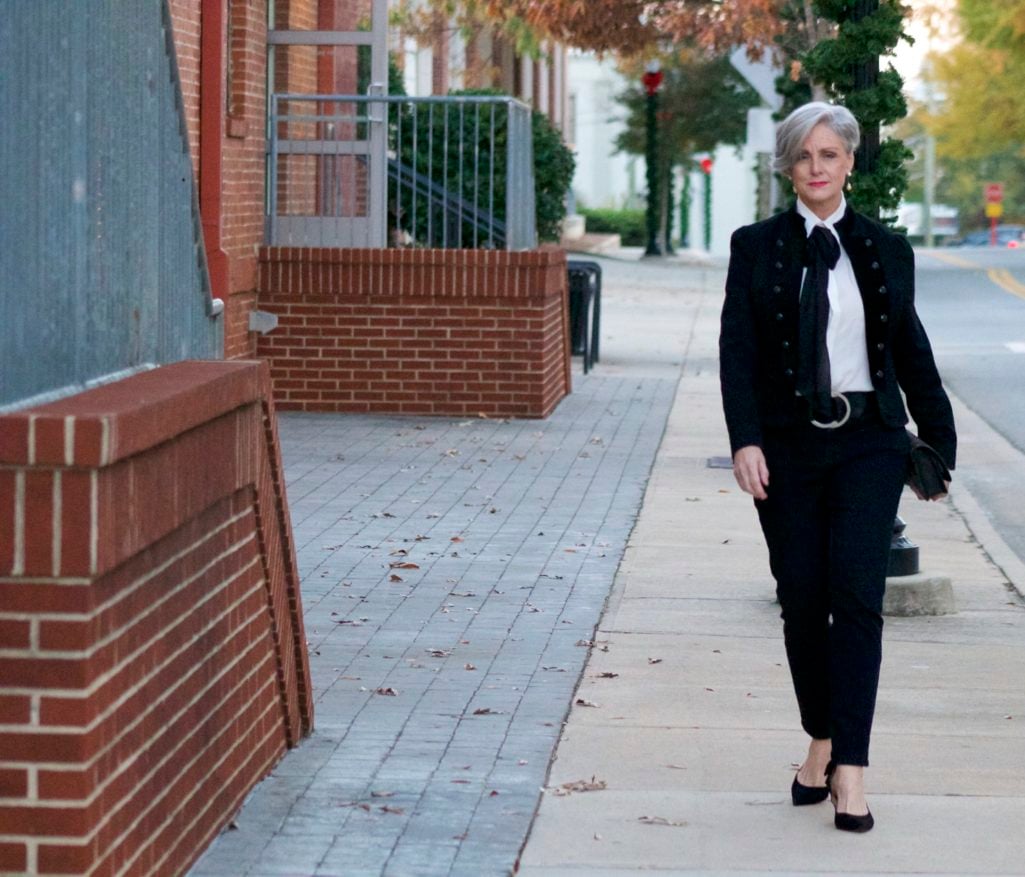 ralph lauren velvet military blazer, ralph lauren bow tie blouse, nydj, talbots suede pumps