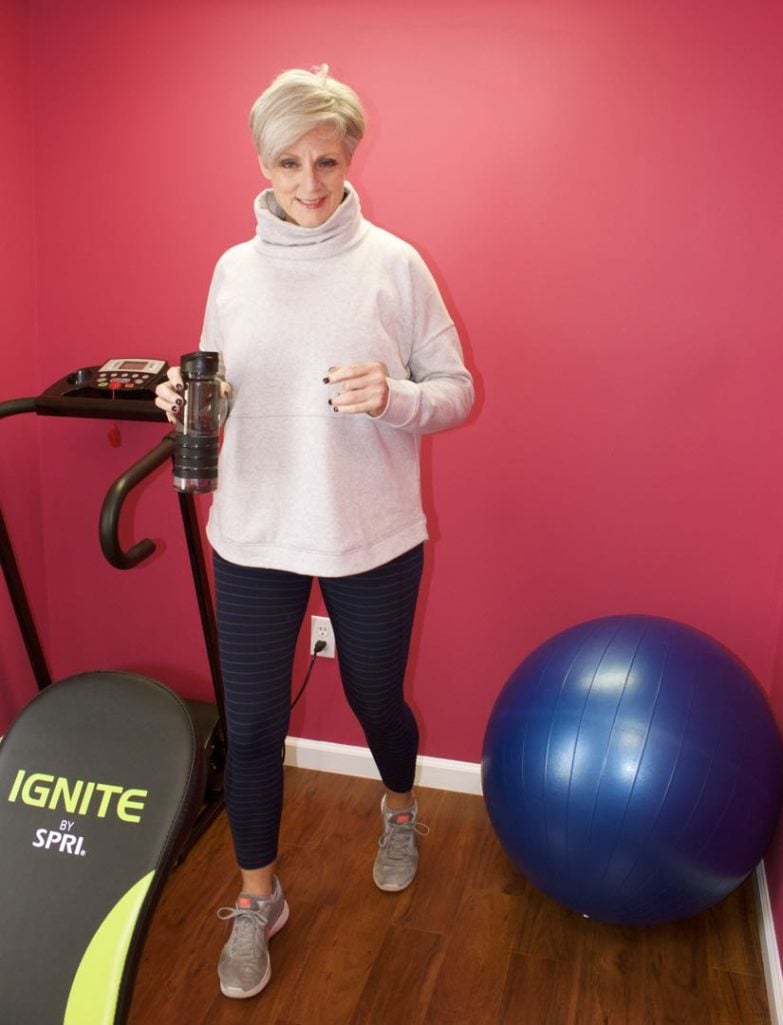 athleta leggings, tank top, sweatshirt