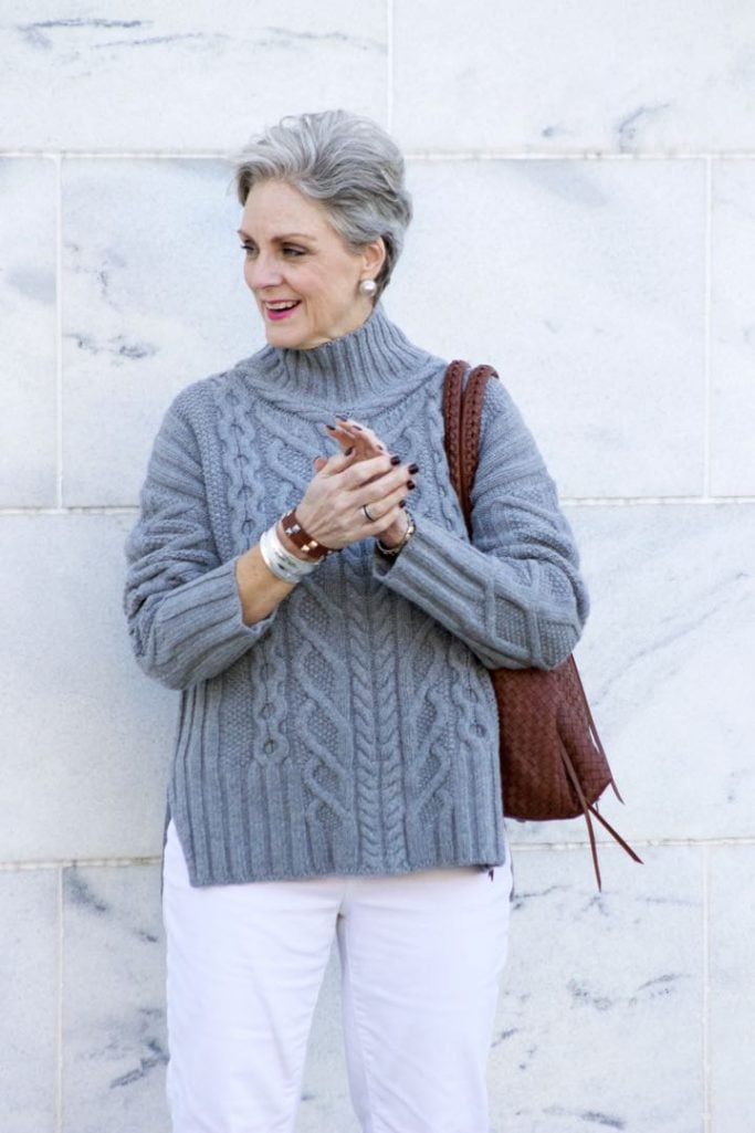 winter white, talbots boyfriend jeans, everlane chunky turtleneck, frye boots,