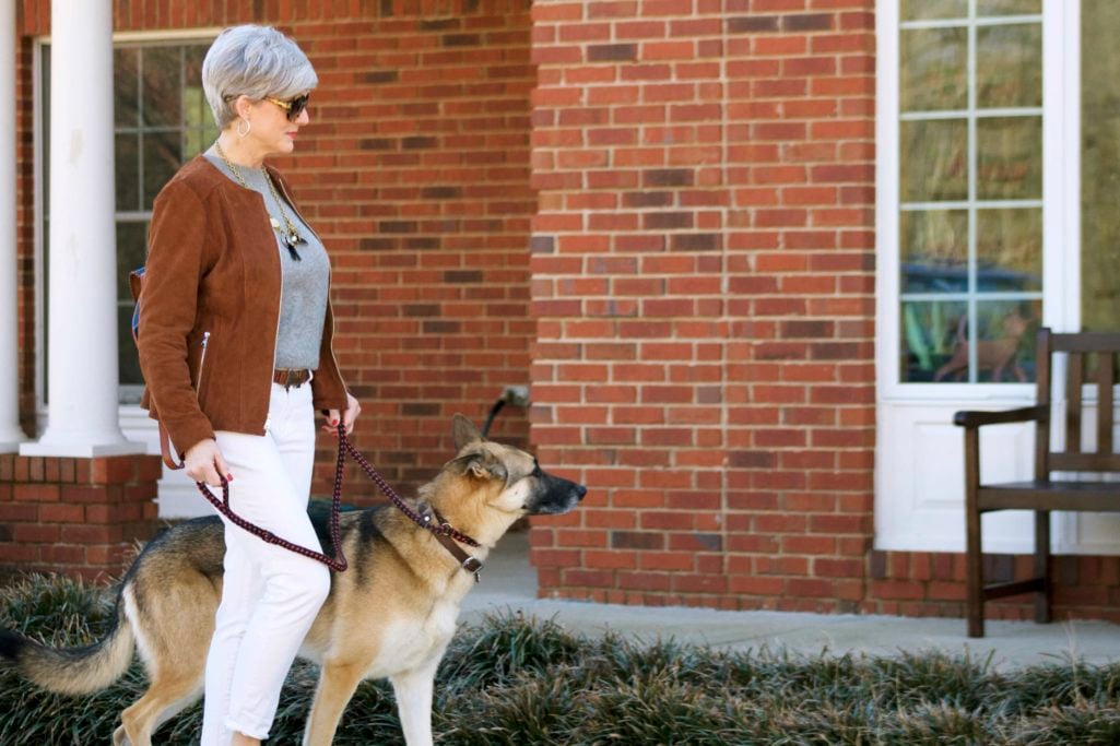 ann taylor white denim, everlane cashmere, ralph lauren suede jacket, sam edelman suede mules