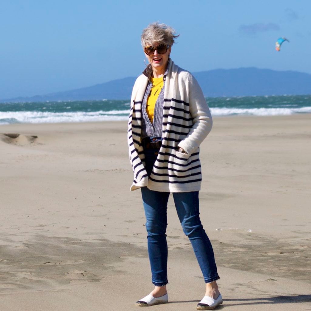 san francisco, madewell denim, j.crew striped cardigan, tory burch espadrilles