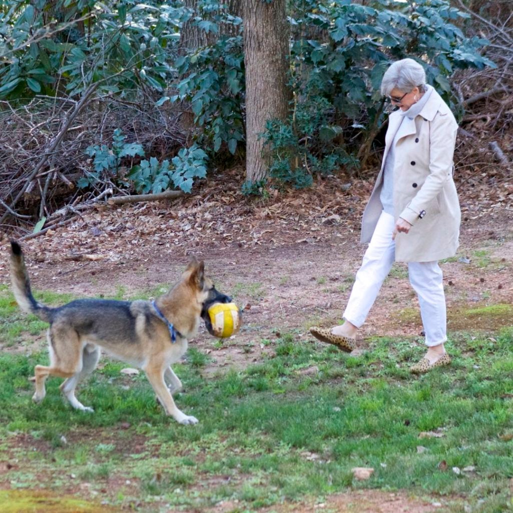trench coat, talbots white boyfriend jeans, athleta sweatshirt, leopard calf hair flats