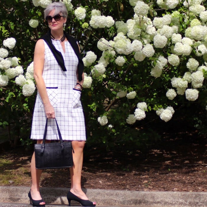 karl lagerfeld dress, adrian allen shoes, j.crew cashmere cardigan