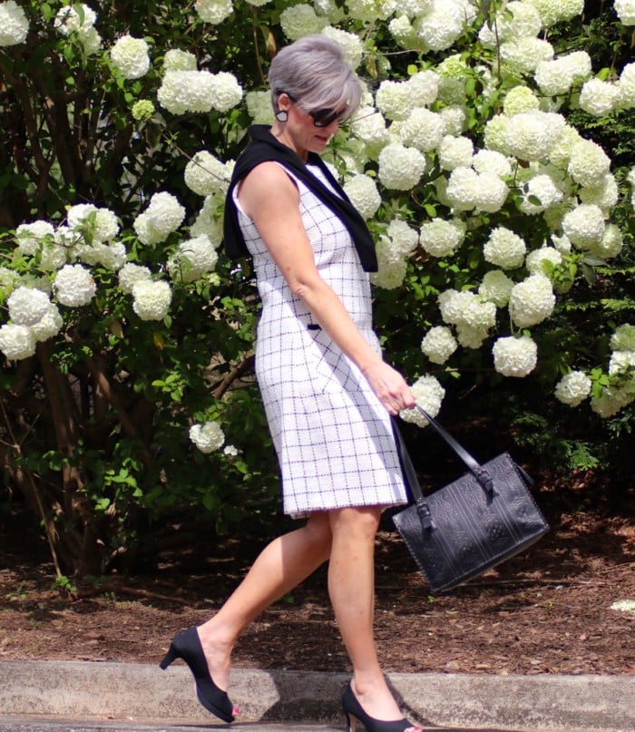 karl lagerfeld dress, adrian allen shoes, j.crew cashmere cardigan