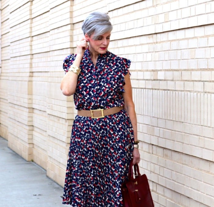 ralph lauren top, ralph lauren skirt, zara red pumps, talbots satchel handbag, anthropologie necklace
