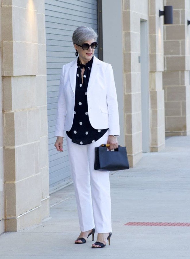 polka dot rock, white suit, beth djalali, what i wore on date night