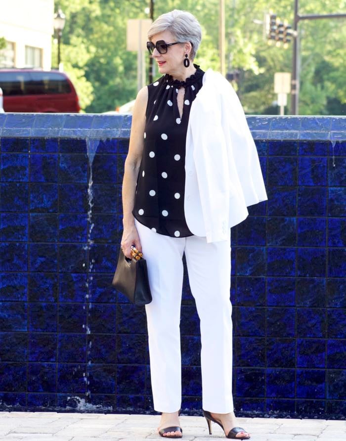 polka dot rock, white suit, beth djalali, what i wore on date night