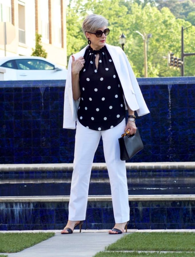 polka dot rock, white suit, beth djalali, what i wore on date night