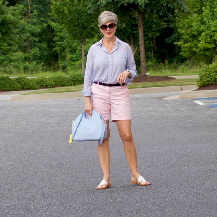 j.crew shorts, ralph lauren striped shirt, jack rogers sandals, o bag