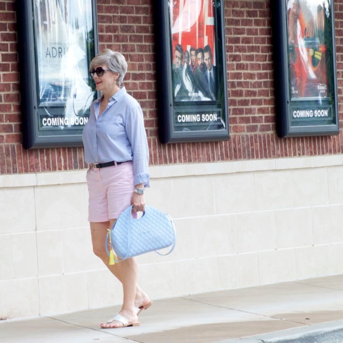 j.crew shorts, ralph lauren striped shirt, jack rogers sandals, o bag
