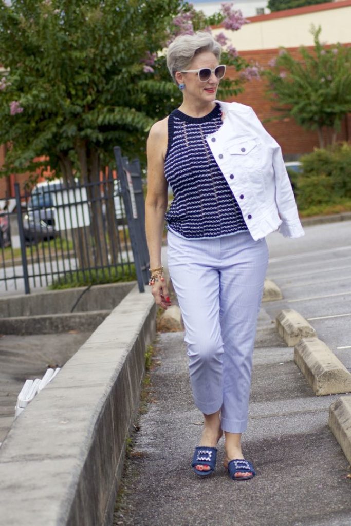 ann taylor pants, denim jacket