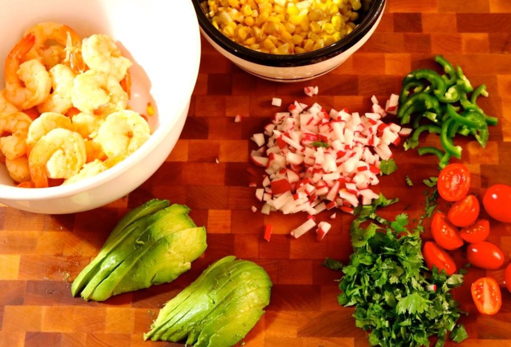 shrimp salad, pina colada