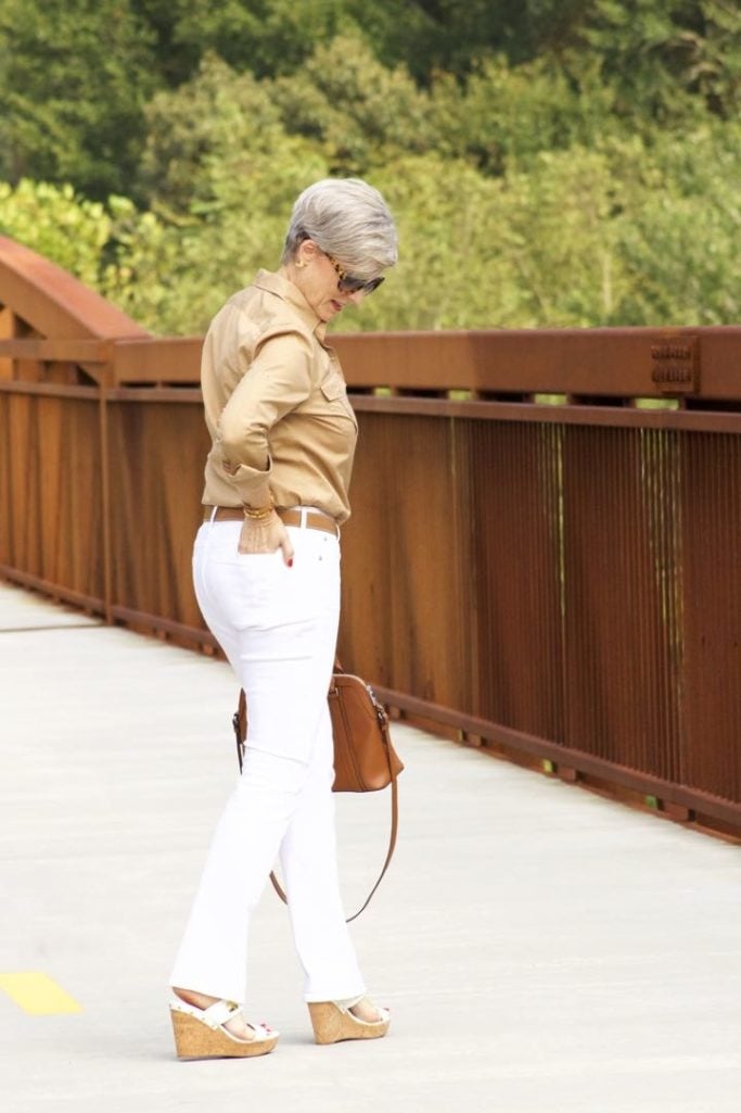 express white denim, j.crew utility shirt