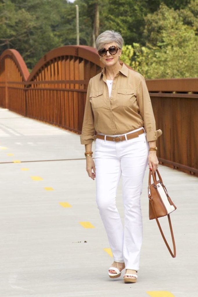 express white denim, j.crew utility shirt