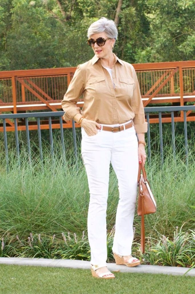express white denim, j.crew utility shirt