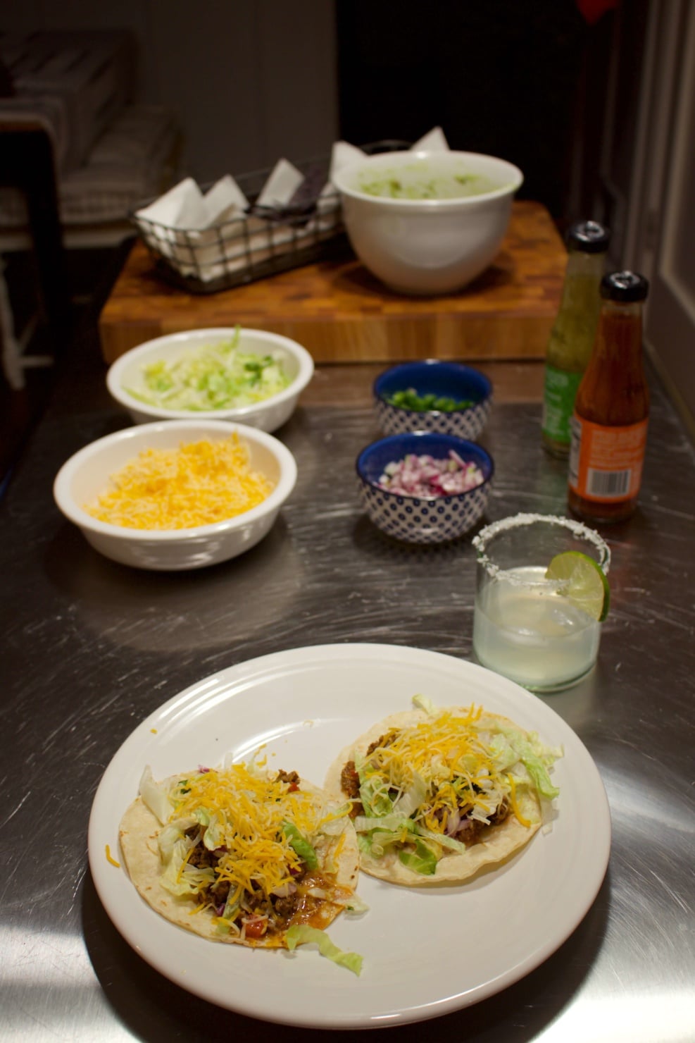 beef tacos, classic margarita, and guacamole
