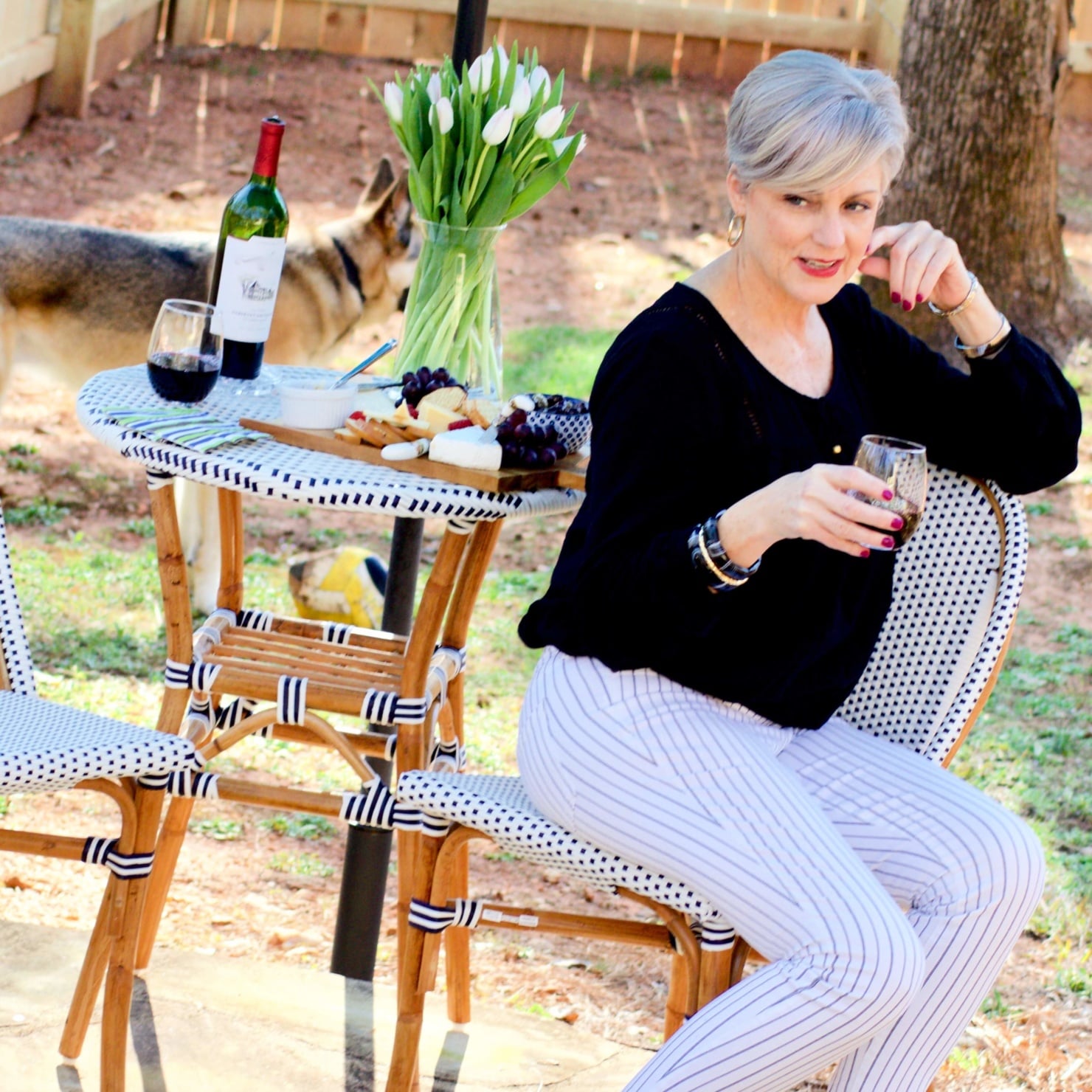 beth from Style at a Certain Age wears clothes from Walmart.com, Sofia peasant blouse and striped jeans