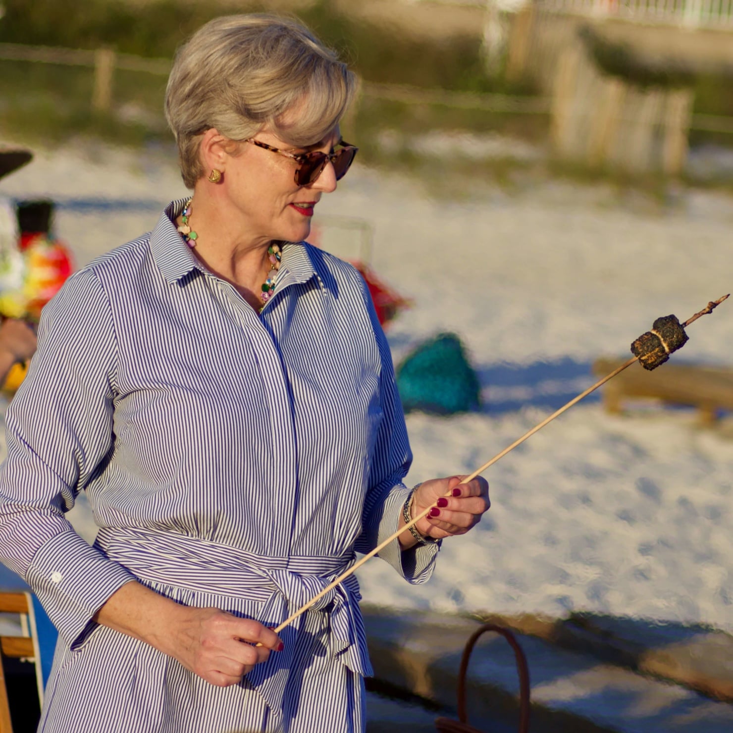 beth from Style at a Certain Age wears a Gretchen Scott shirtdress while visiting Panama City Beach