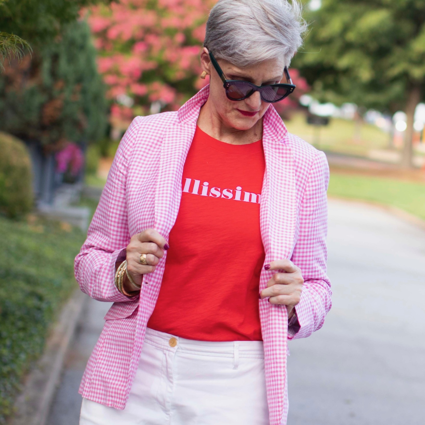 pink gingham blazer