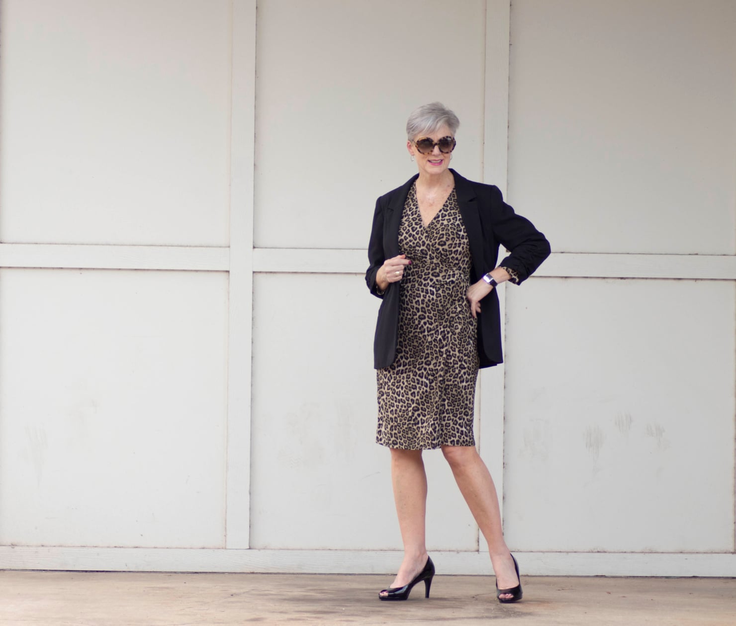 leopard dress & black blazer