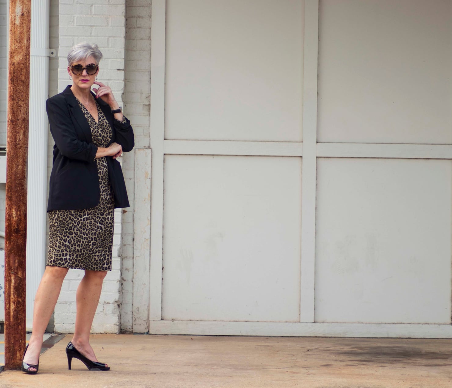 leopard dress & black blazer