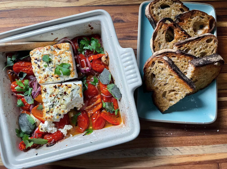 baked feta tomatoes herbs