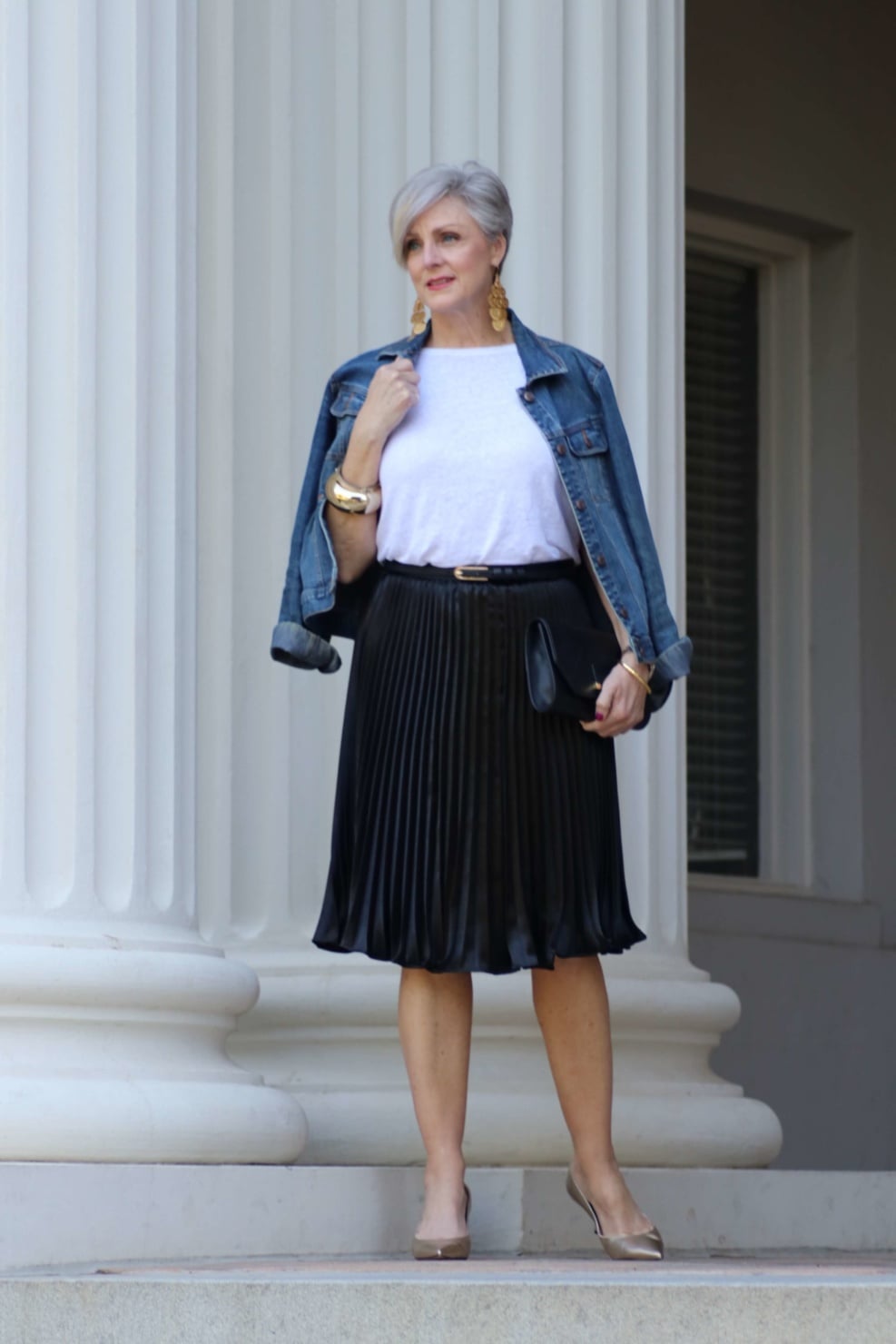 denim jacket over shoulders