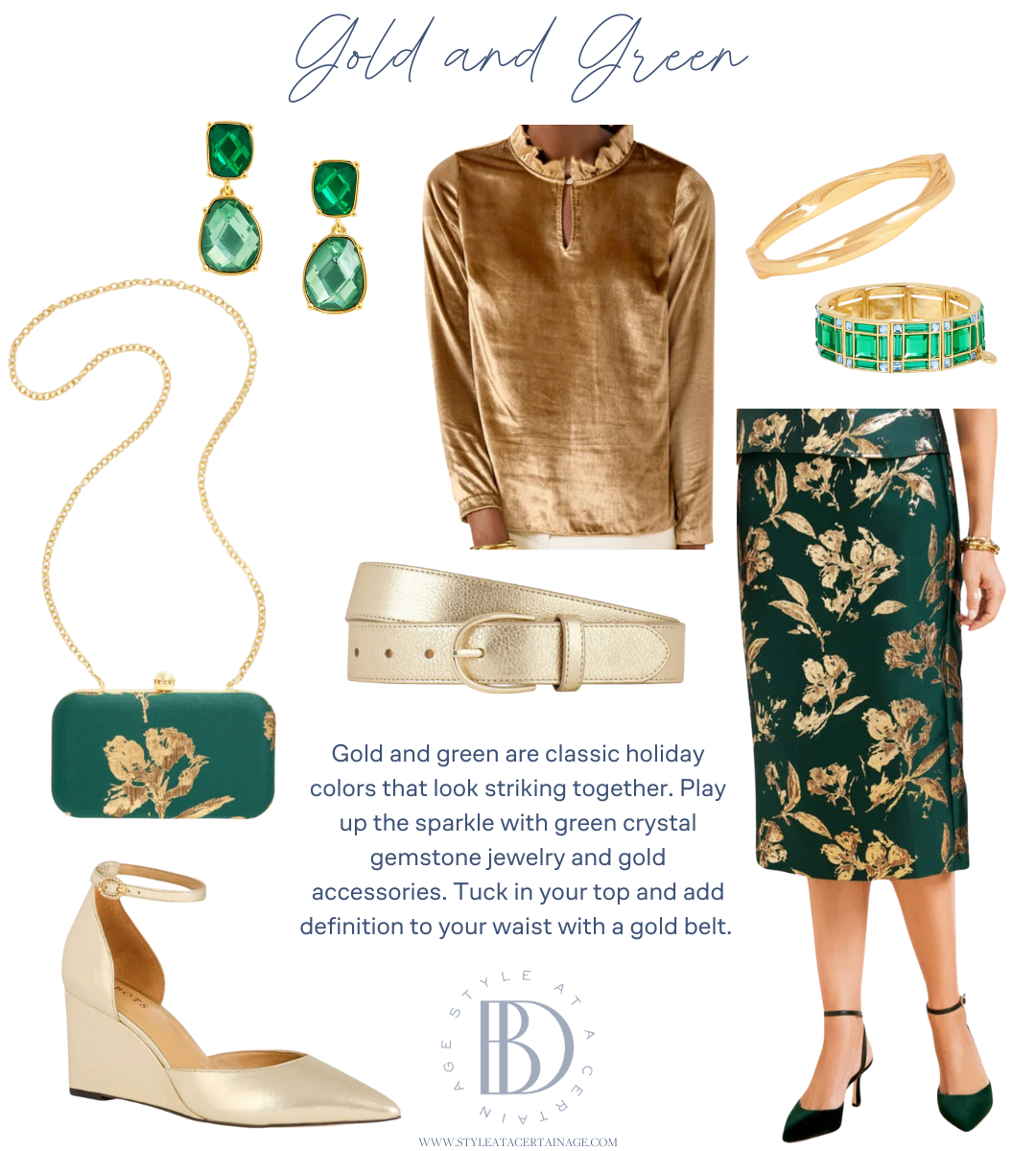 Gold and Green holiday outfits