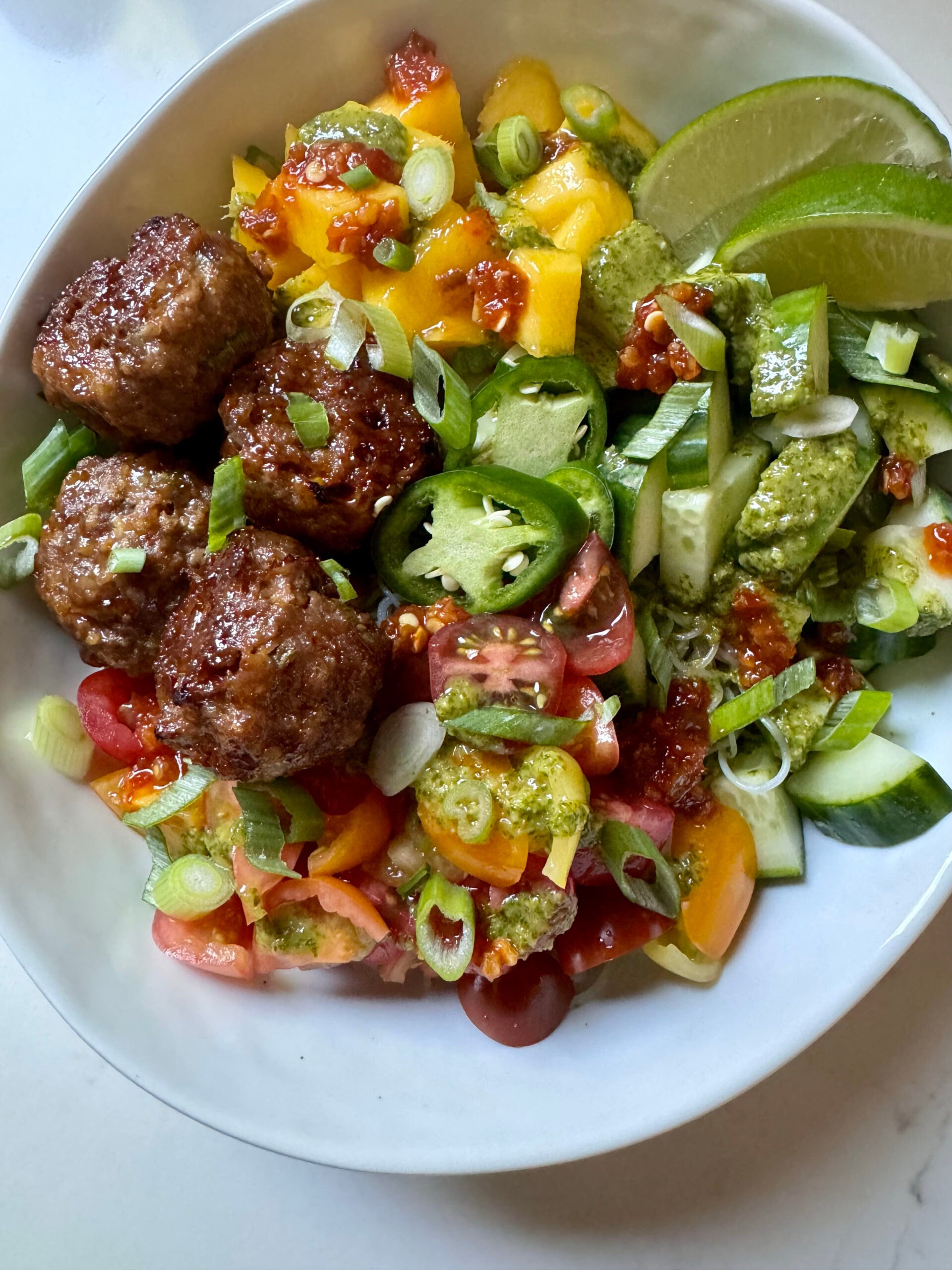 Cold Noodle Salad with Meatballs