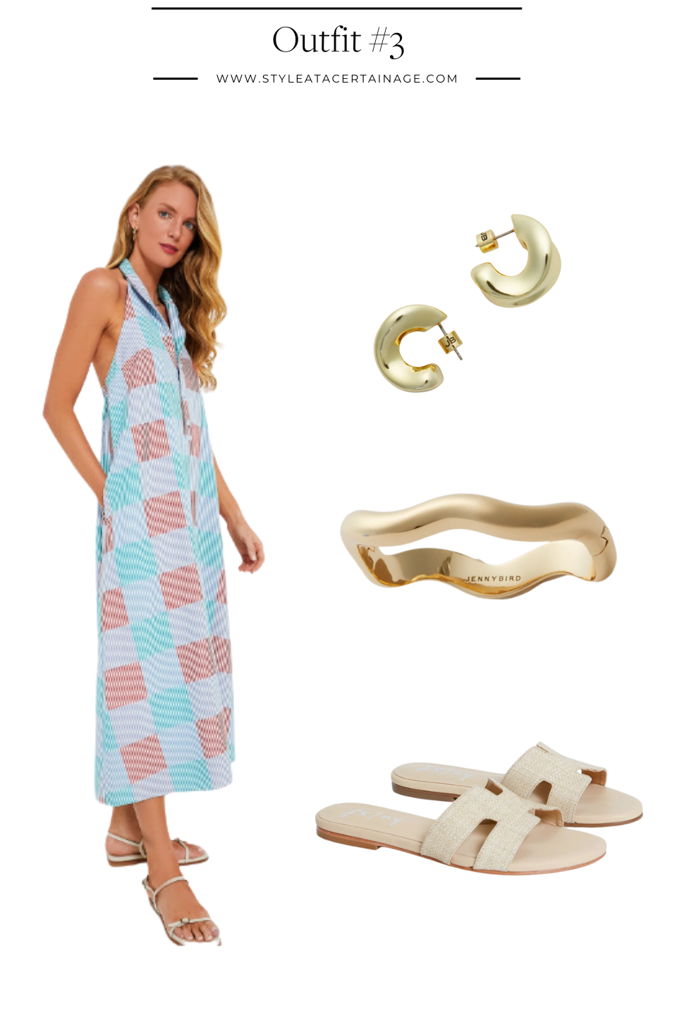 summer dress and gold accessories
