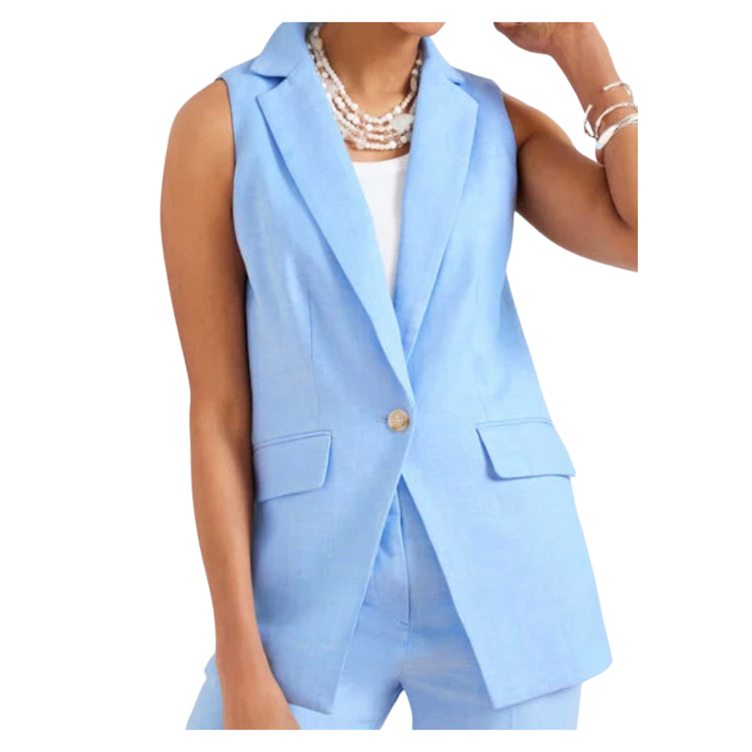 linen blend long vest
