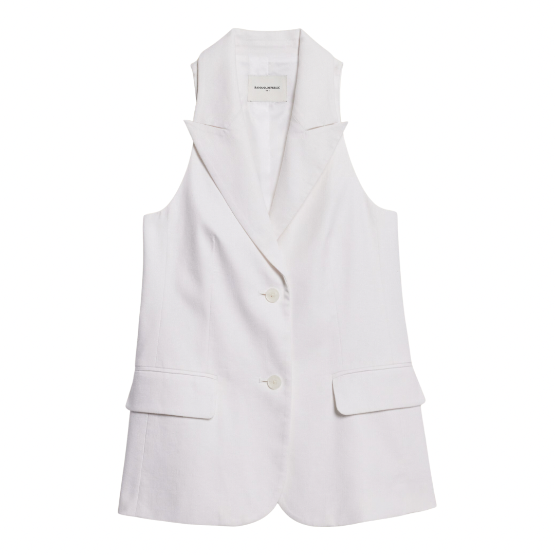 linen blend racer suiting vest
