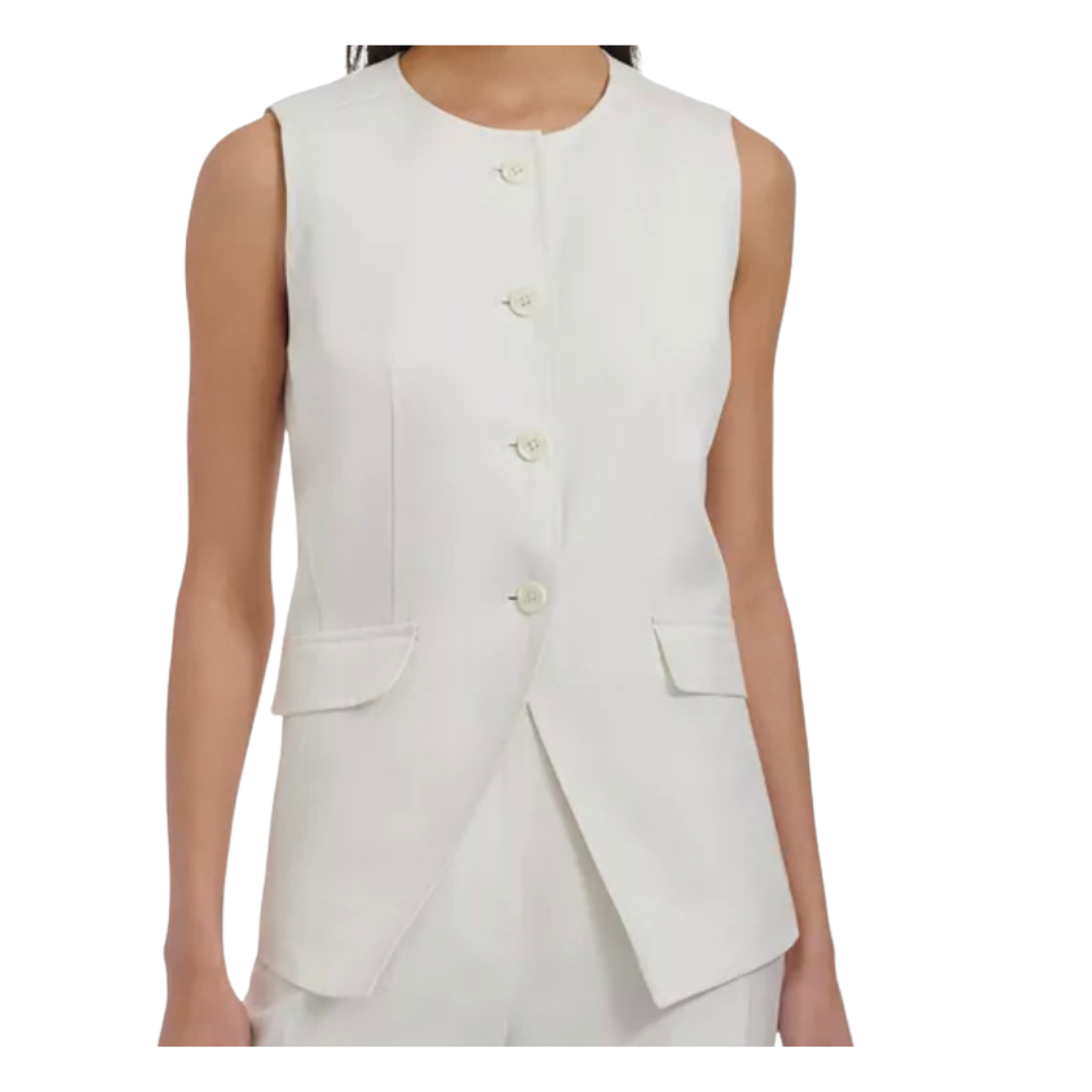 linen blend collarless vest