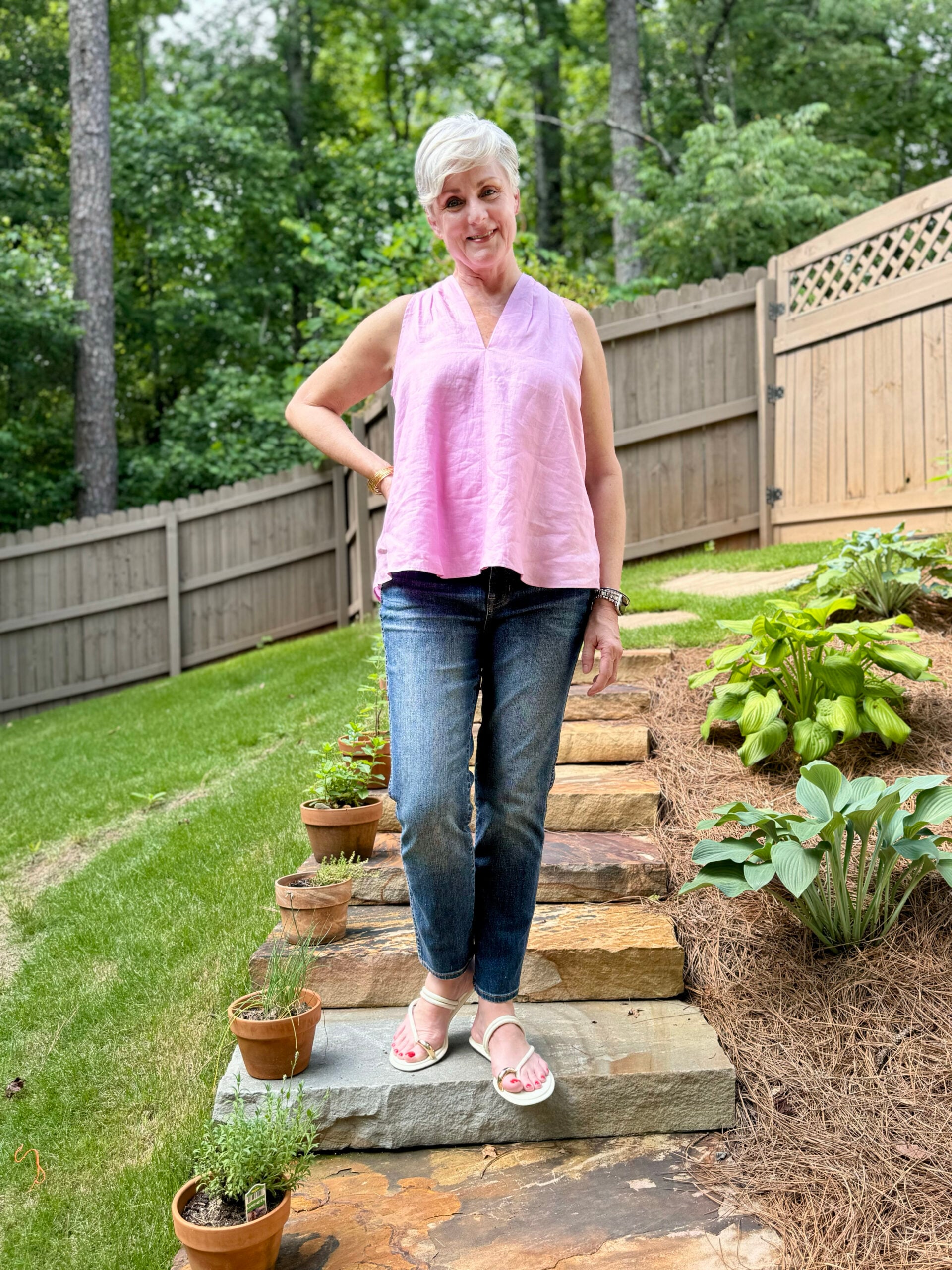 pink linen top summer style