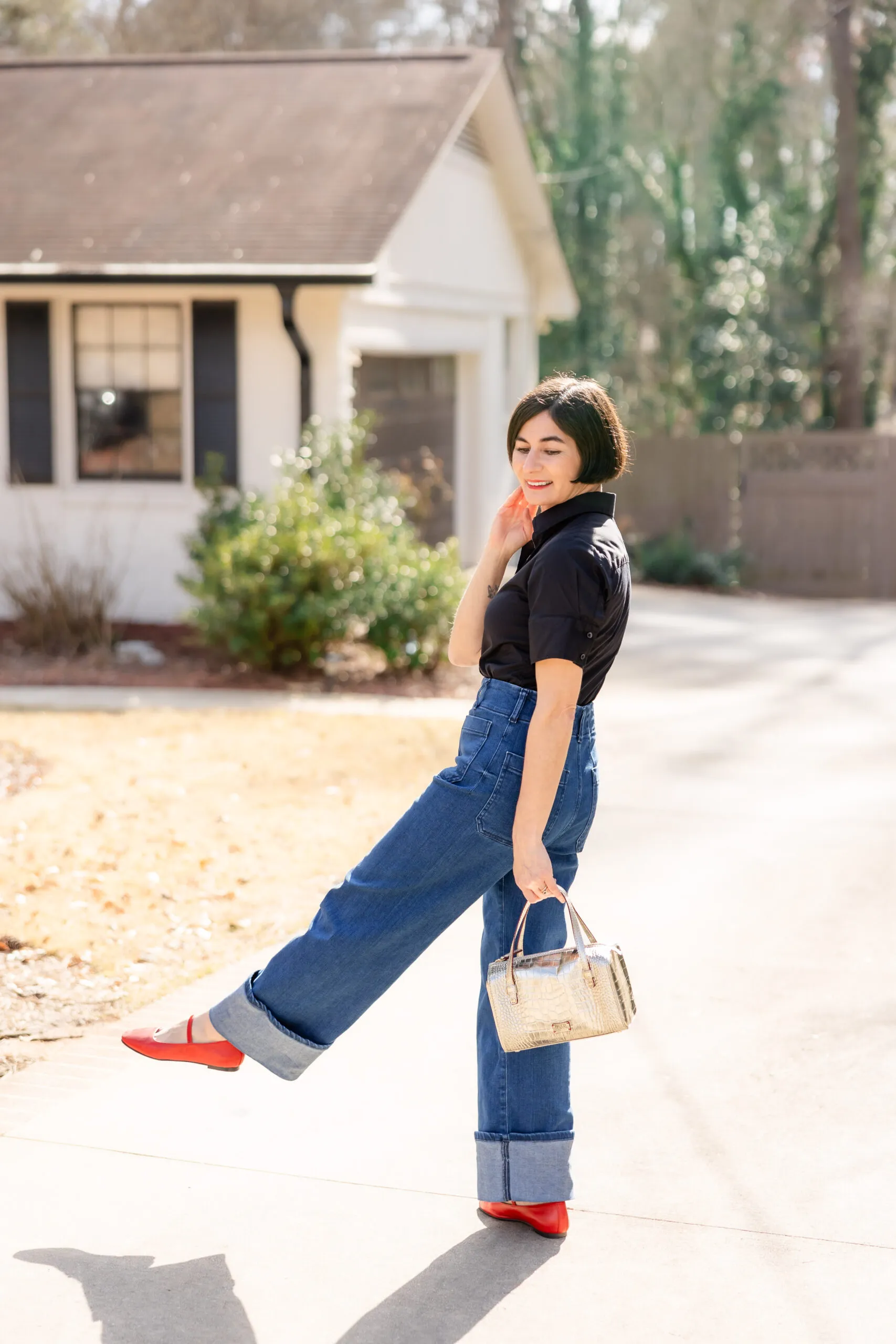 14 Wide Leg Cuffed Denim