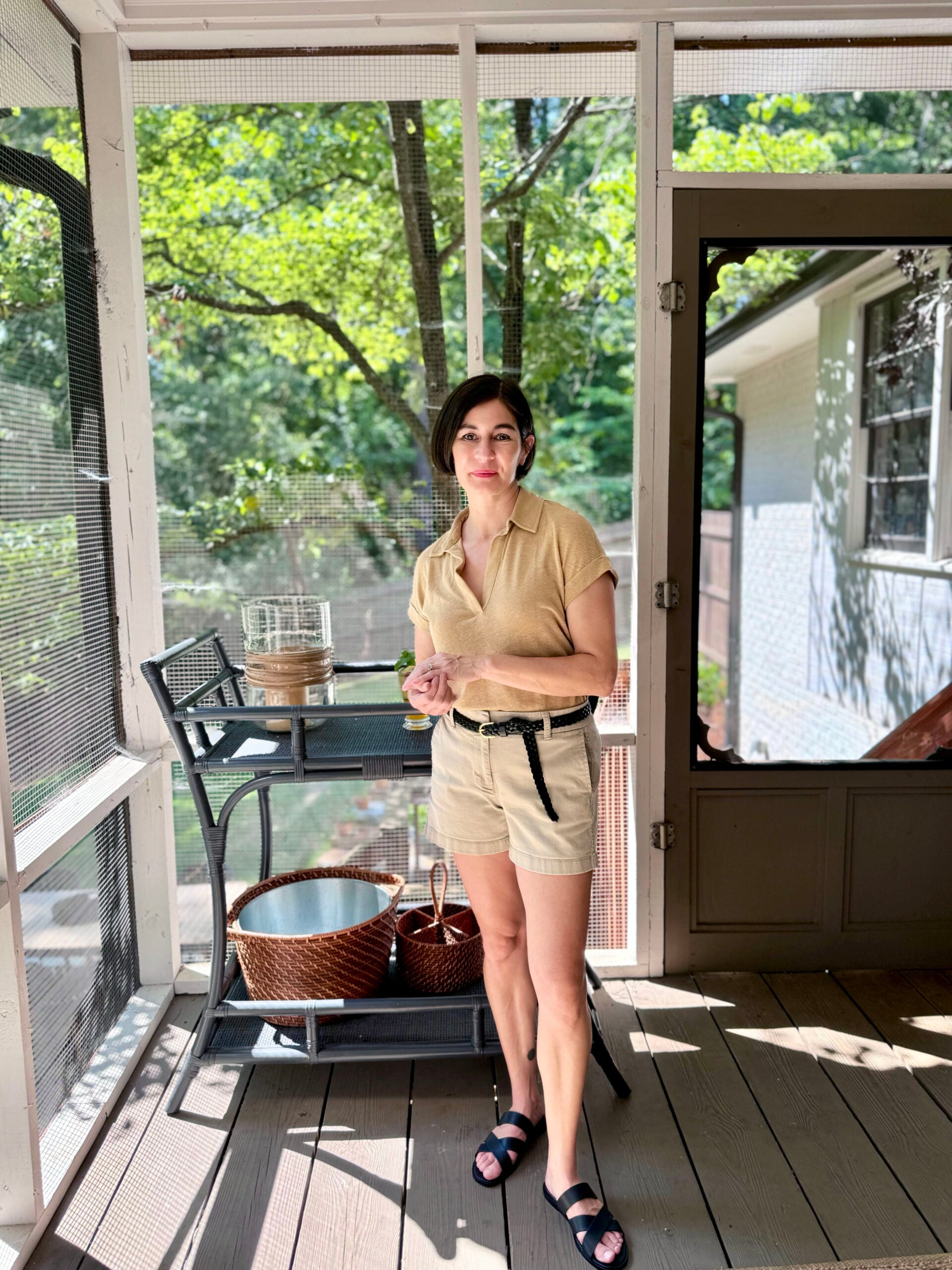 linen blend polo with shorts | Neutral Summer Outfits