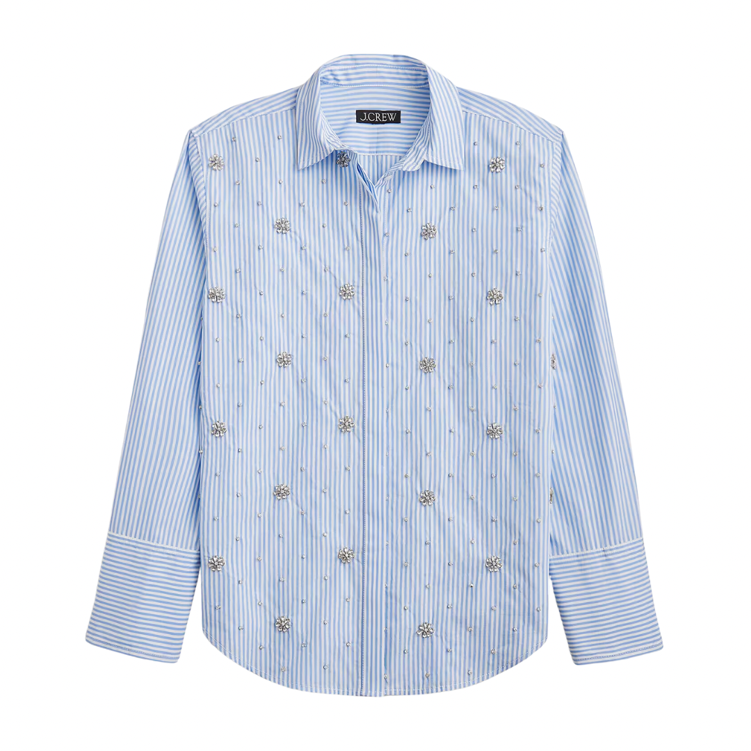 embellished shirt in blue pinstripe
