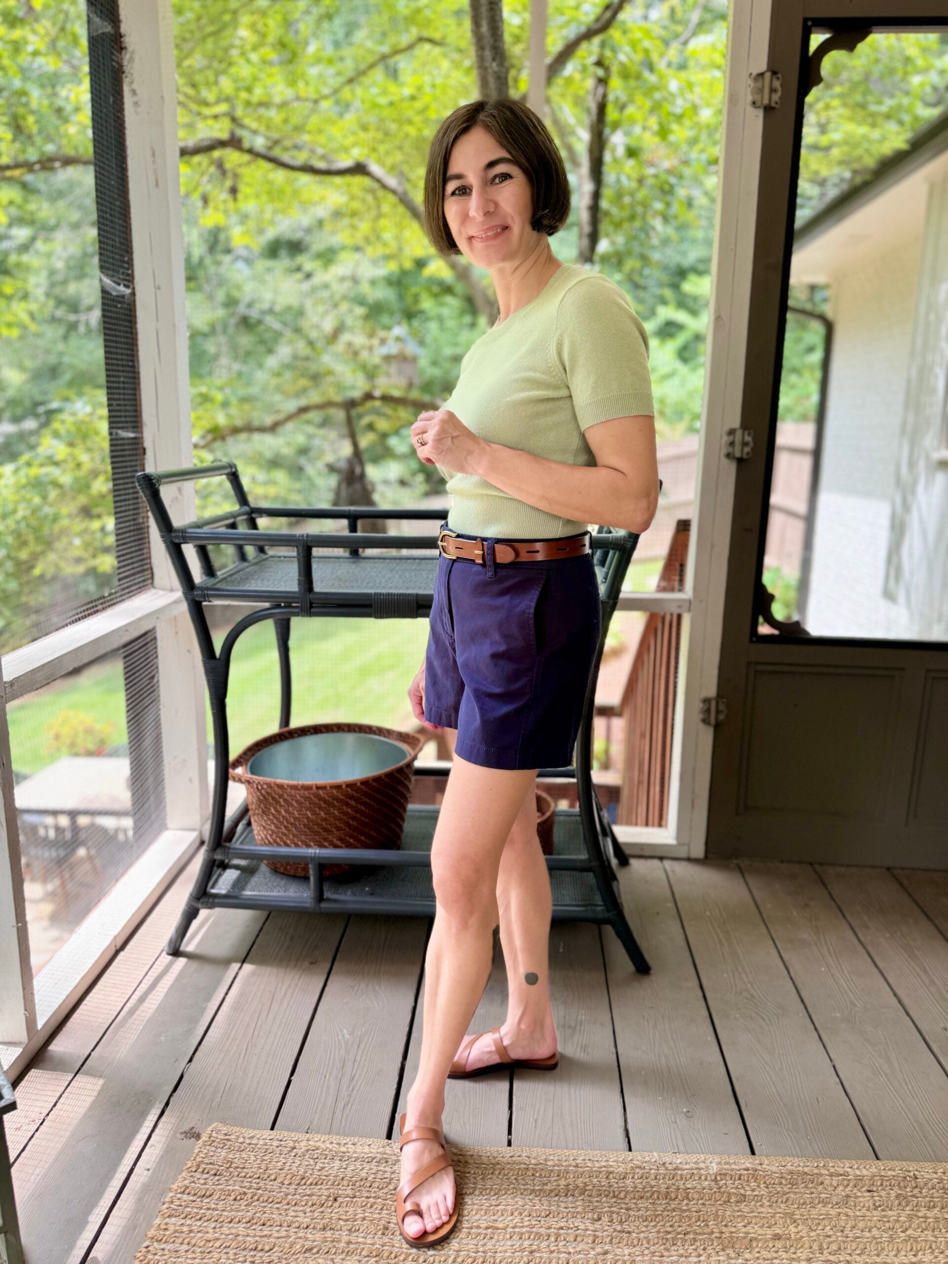 cashmere tee and shorts outfit