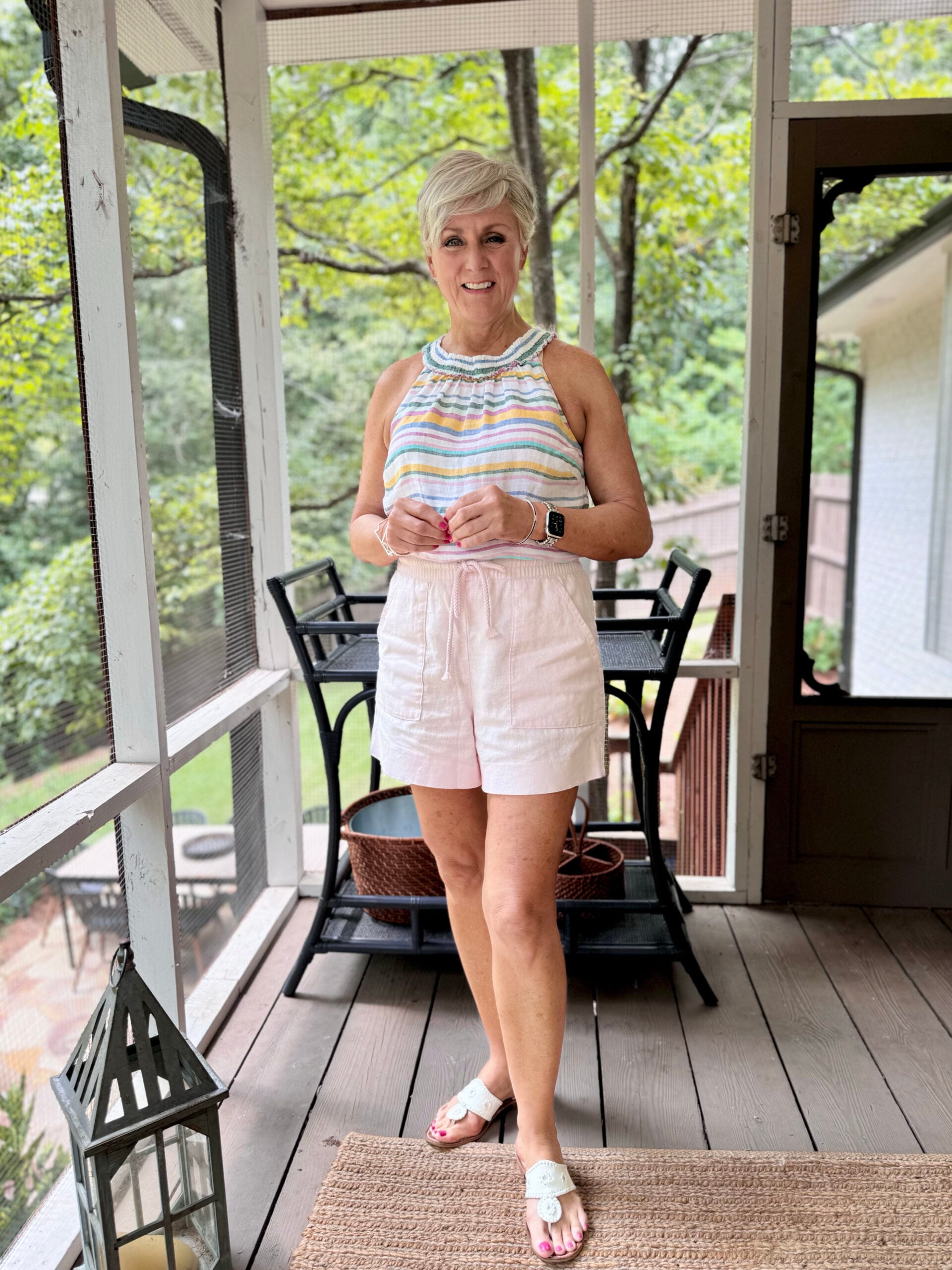 striped halter and paperbag shorts